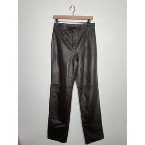 NWT Siena Studio Leather Straight Leg Pants Size 8 Dark Brown Moto Biker Fall